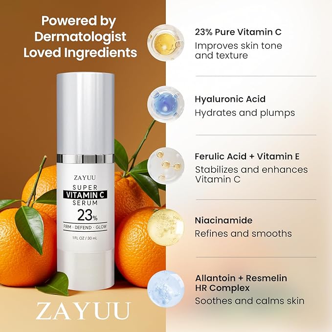 Super Korean Vitamin C Face Serum 23%: Brightening Hydrating Formula with Hyaluronic Acid, Vitamin E & Ferulic Acid — Anti-Aging Serum for Wrinkles, Dark Spots & Mature Skin – Korean Skincare