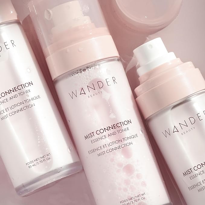 Wander Beauty Mist Connection Essence and Toner - 8-in-1 pH Balancing & Hydrating Facial Mist - Glowy Skin Care with Niacinamide, Hyaluronic Acid, Evening Primrose & Avocado - Alcohol-Free - 2.7 fl oz