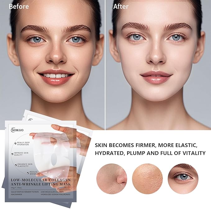 Sokgo Low Molecular Weight Collagen Overnight Hydrogel Mask, Enhances Skin Elasticity, Reduces Pores, Transforms from White to Transparent Upon Absorption Skin Care Treatment