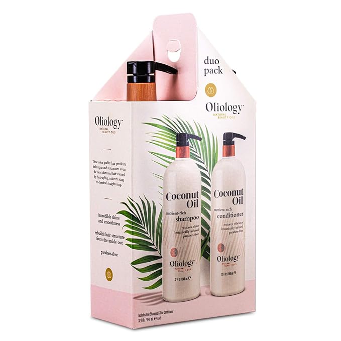 Oliology Nutrient Rich Coconut Oil Shampoo & Conditioner Combo Pack - Helps Restore Damaged Hair | Provides Intense Shine | Moisturizing | & Paraben Free (32oz)
