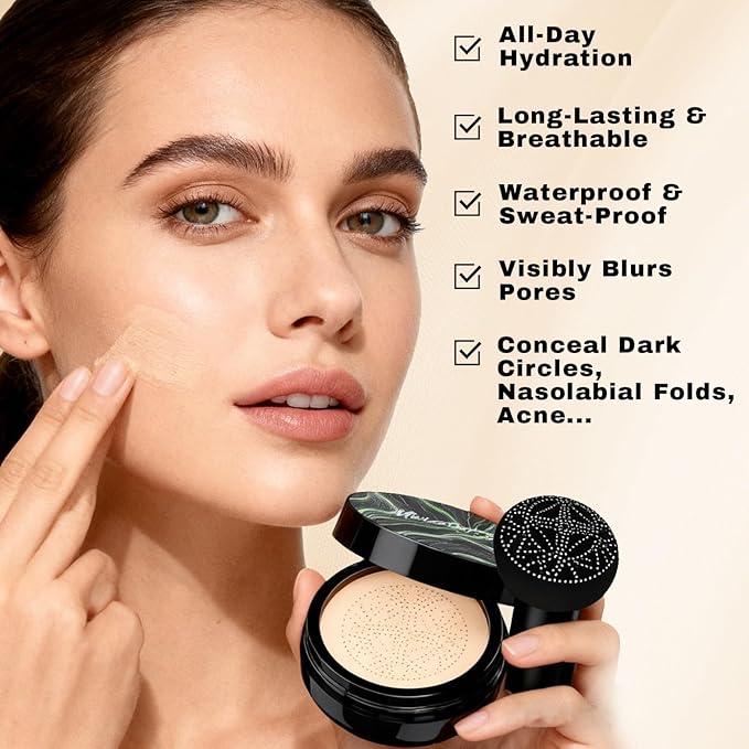 Mushroom Head Air Cushion CC Cream - BB Cream Face Makeup Foundation for Mature Skin Moisturizing Concealer Brighten Long-Lasting, Even Skin Tone for All Skin Types (3PCS Natural (Gift Set))