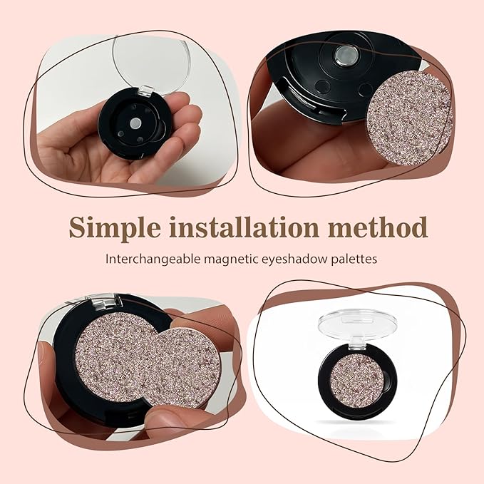Refillable Eyeshadow Palette - Matte/Glitter/Duo-Chrome Pressed Powder & Cream Formula, Neutral/Shimmer/Smokey Multichrome, Travel-Friendly Iron Pan Refills (Glitter, D88)