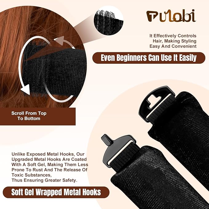 TULOBI 3 Pcs Heatless Curls Overnight - Upgraded Velvet Heatless Curls with Velcro Fastener, Overnight Jumbo Blowout Rods, Hair Curlers to Sleep in for Fine/Thick/Long Hair (Brown)