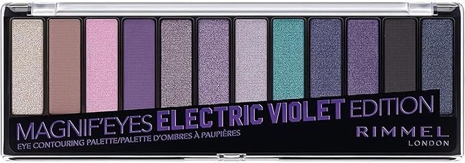 Rimmel London Magnif'Eyes Eyeshadow Palette, 12 Shades, Blendable Formula, Versatile, 008, Electric Violet, 0.5oz