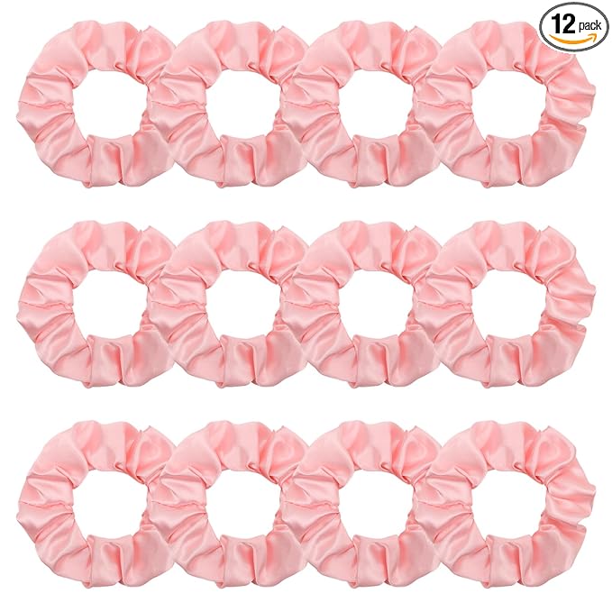 Silk Satin Scrunchies for Women Girls 12 PCS Pink Hair Scrunchies Bulk Silk Satin Hair Ties for Thick Hair Pink Party Favors