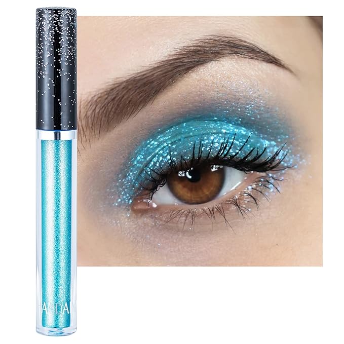Glitter-Eyeshadows, Liquid Eyeshadows, Long-lasting Metals-Gloss-Sparkling Silver, Gold High-pigmented Colorful Glitter-Eye-Shadows(08#Light-Blue)