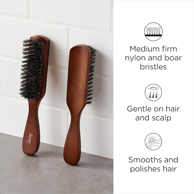 Diane Reinforced Boar Bristle Styling Brush for Men and Barbers – Medium Bristles for Thick and Curly Hair – Use for Detangling, Smoothing, Wave Styles, Restore Shine and Texture