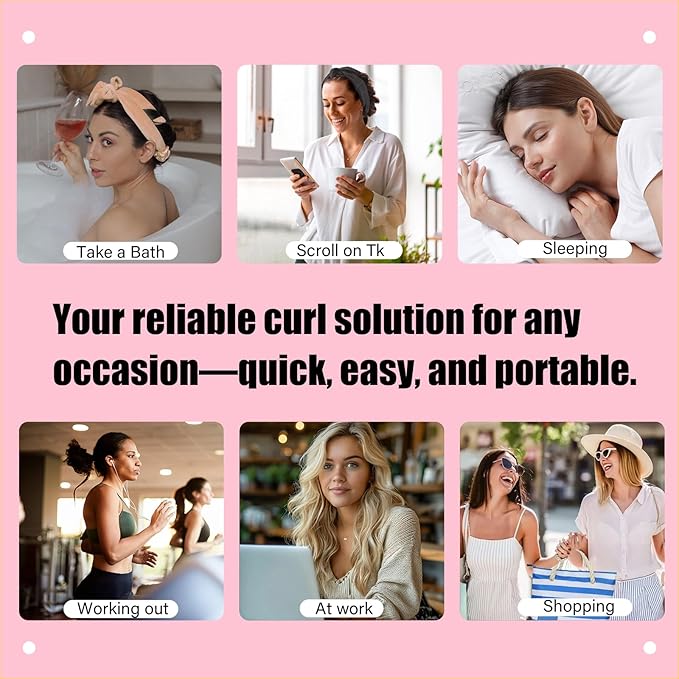 Heatless Velvet Hair Curlers for Long Hair – No Heat Overnight Curling Rod Headband to Sleep In for Heatless Curls with Scrunchies & Clip, Wake Up to Soft Beach Waves (Pink, Pack of 1)