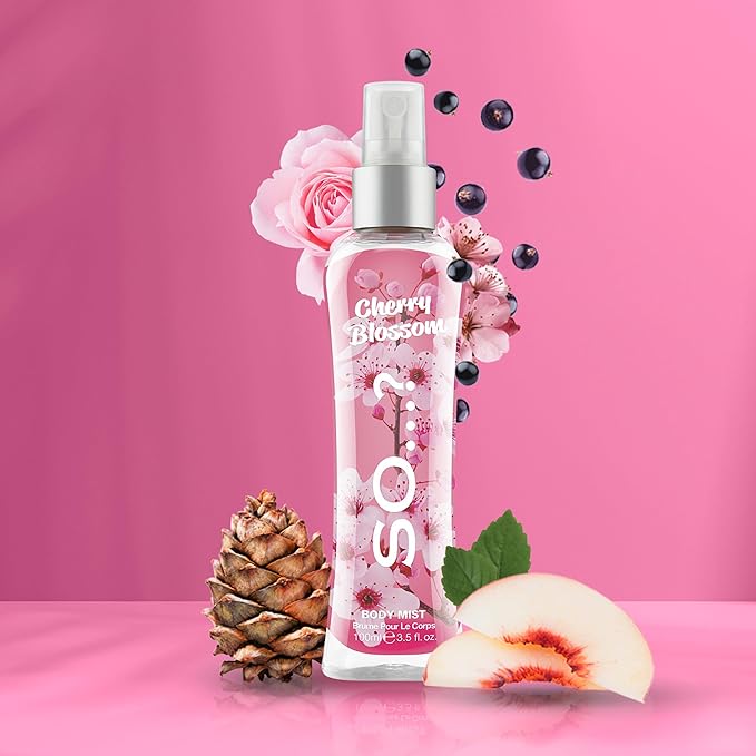 Cherry Blossom Body Mist by So…? - Floral Perfume for Women - Peach, Rose, Cedarwood Notes - Body Spray - Gifts for Women - 3.5 oz