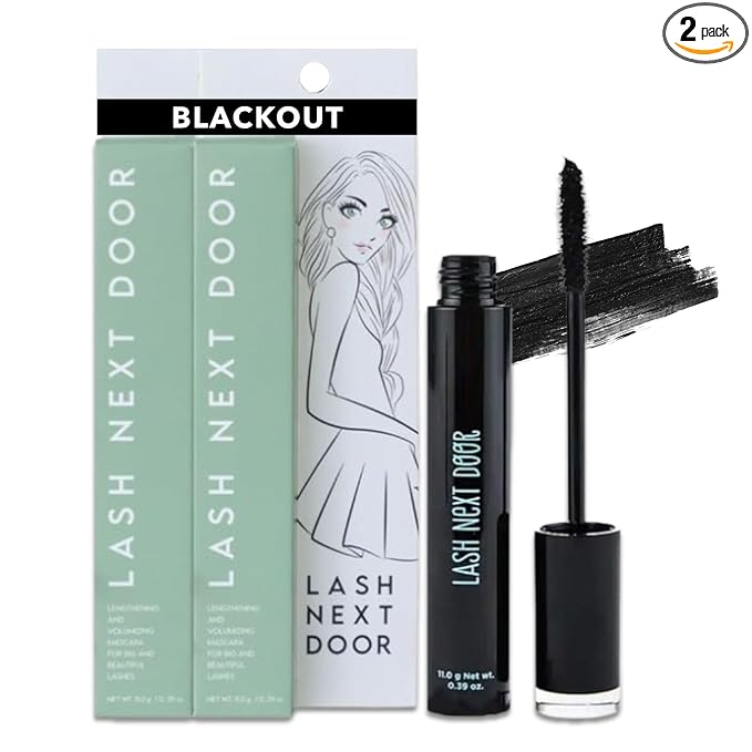 Lash Next Door Blackout Water Resistant Mascara by Brooklyn & Bailey – Volume and Length, Smudge Proof, No Clump Eye Makeup for Women (2-Pack, 0.39 oz Each)