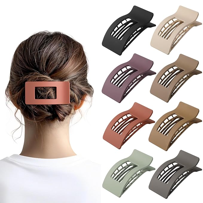 8 Pack Flat Claw Clips for Women - Matte No Slip Hair Clips for Thick & Thin Hair, Large French Claw Clips Strong Hold Styling Accessories