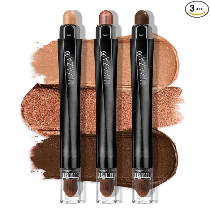 LUXAZA PRO Coral Island Eyeshadow Stick 3PCS Makeup Set, Metallic Shimmer Matte Cream Eye Shadow Eyeliner Brightener Pencil Crayon - J2 Coral Island