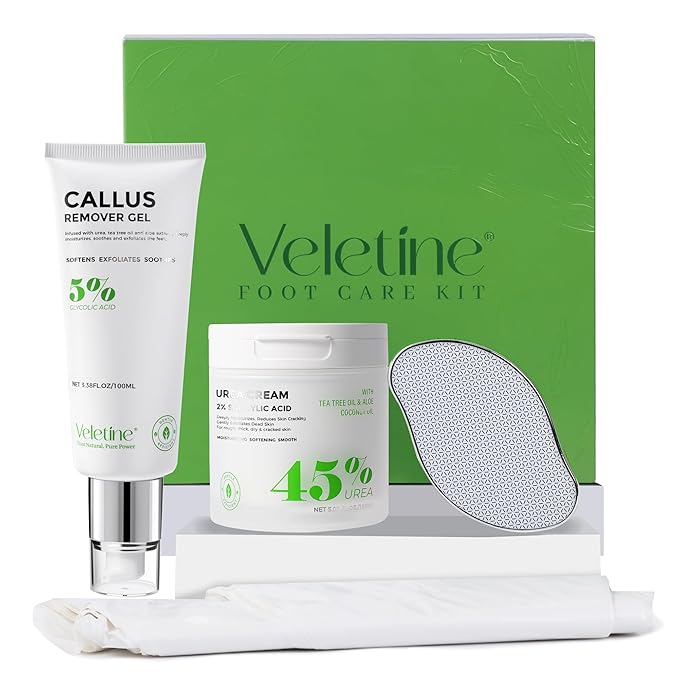 Tea Tree & Aloe Foot Care Set - Urea Cream,Callus Remover Gel & Foot Callus Remover,10Pairs Mask Sleeves for Dry Cracked Feet - Pedicure Kit for for Birthday Women Men Gift