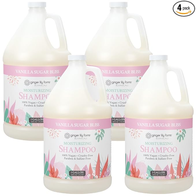 Ginger Lily Farms Botanicals Moisturizing Shampoo for All Hair Types, 100% Vegan & Cruelty-Free, Vanilla Sugar Bliss, 1 Gallon (Pack of 4)