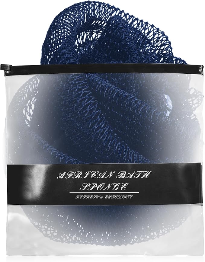 African Net Sponge Authentic for Exfoliating - Extra Knots for Deep Cleansing & Back Scrubbing - Body Scrubber Washcloth for Women & Men - Daily Shower Exfoliator for Smooth, Glowing Skin(Blue)