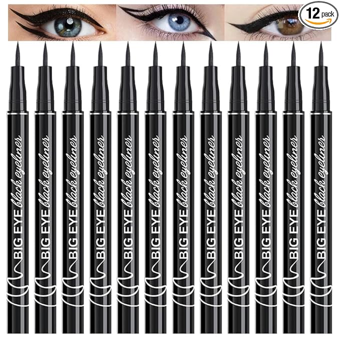 WanTuoluo 12-Pieces Matte Liquid Eyeliner Pens Set, Eye Ink Liner Makeup, Quick Drying, Smudge-Resistant, Vegan Formula (Pack of 12) (Black)