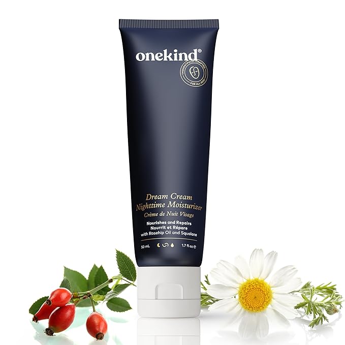 Onekind Night Moisturizer for Face, Hydrating Dream Cream for Wrinkles, Night Cream for Women Anti Aging with Squalane, Rosehip & Shea Butter for Dry & Sensitive Skin – 1.7 oz
