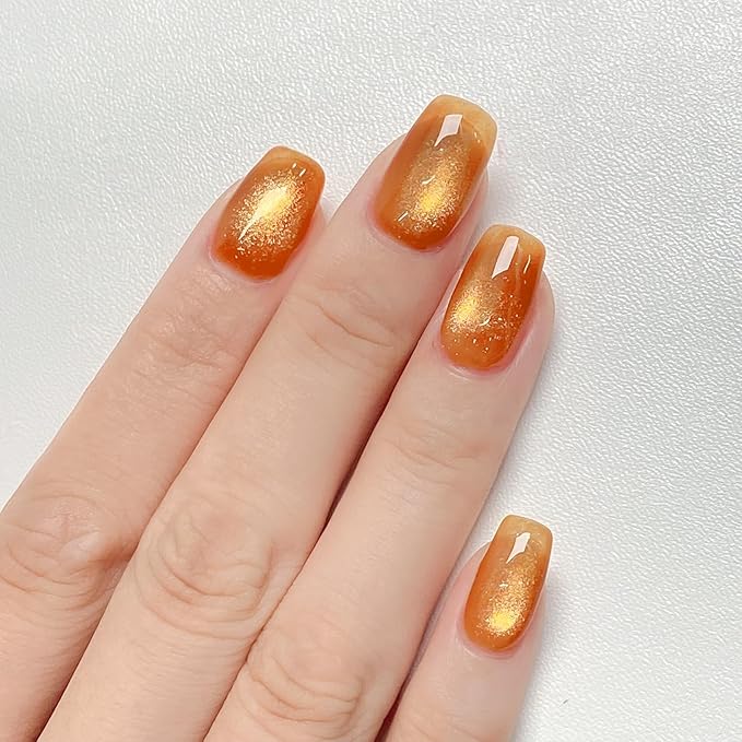 MAYCHAO 15ML Fall Amber Cat Eye Gel Nail Polish 1Pc Amber Brown Cat Eye Gel Polish Soak off Holographic Magnetic Nail Polish for Nail Art Manicure Salon DIY at Home, 0.5 OZ