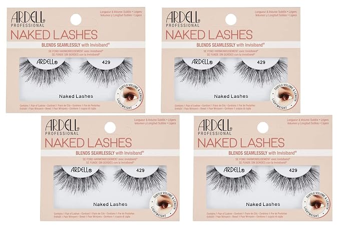Ardell Naked Lashes 429 with Invisiband - Natural False Eyelashes, Subtle Volume Strip for Everyday Wear, 4 Pairs