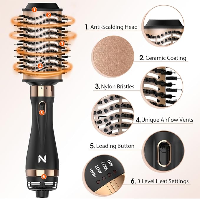 Natrial Hair Dryer Brush Blow Dryer Brush in One Hot Air Brush for Drying and Straightening, Volumizer Multi-Styler Smooth Curls for All Hair Types, Frizz-Free Blowout Brush for Salon Quality