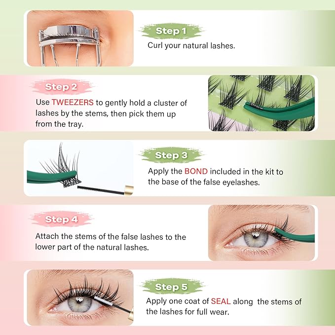 KEYYOU Sicily Lash Clusters Fairy Eyelash Extension CC Curl 120Pcs Eyelash Extension Wispy Natural Invisible Band Lash with Waterproof DIY Lash Extension at Home(Sicily-CC-8-16MIX)