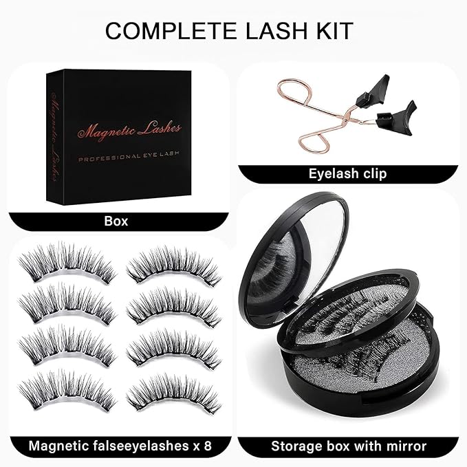 Magnetic Eyelashes with Applicator, 4-Pairs Natural Look Reusable False Lashes for Effortless Wearing, No Glue Needed & Comfortable All-Day Wear