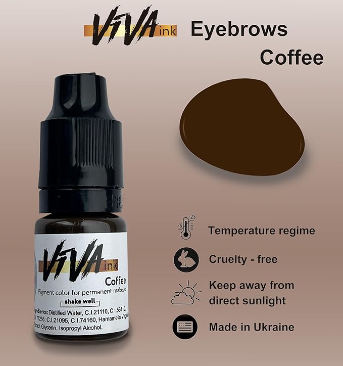 Eyebrow Permanent Makeup Ink – Coffee – Long Lasting Permanent Eyebrow Pigment for Microblading Saturated and Natural Colored Ink for Eyebrow Tattoo (0.2 oz)