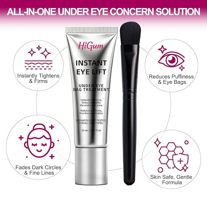 Instant Firm Eye Tighter, Under Eye Treatment for Bags, Wrinkles, Puffiness & Dark Circles, Anti-Aging Under Eye Cream with Precision Application Brush | All Skin Types （1）
