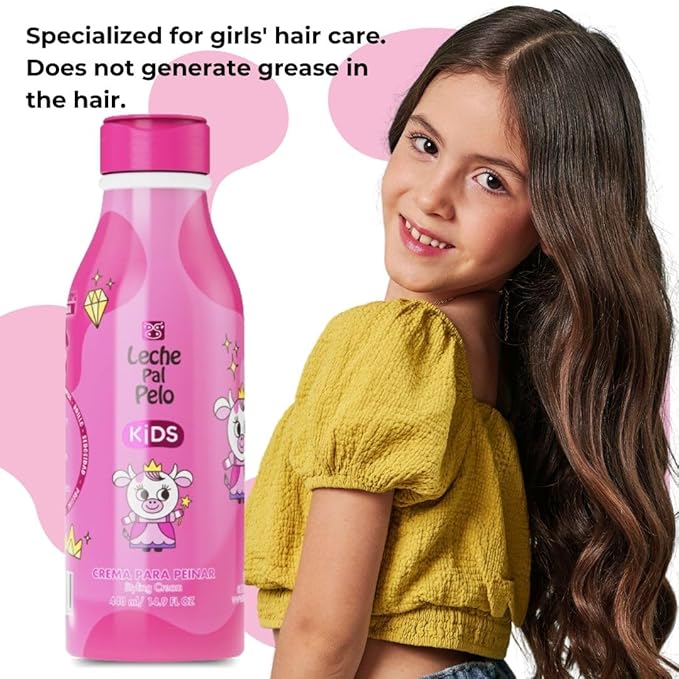 Leche Pal Pelo Kids Styling Cream - Lightweight Hair Cream with Coconut Oil, Jojoba Oil - Gentle Frizz Control - 14.9 oz