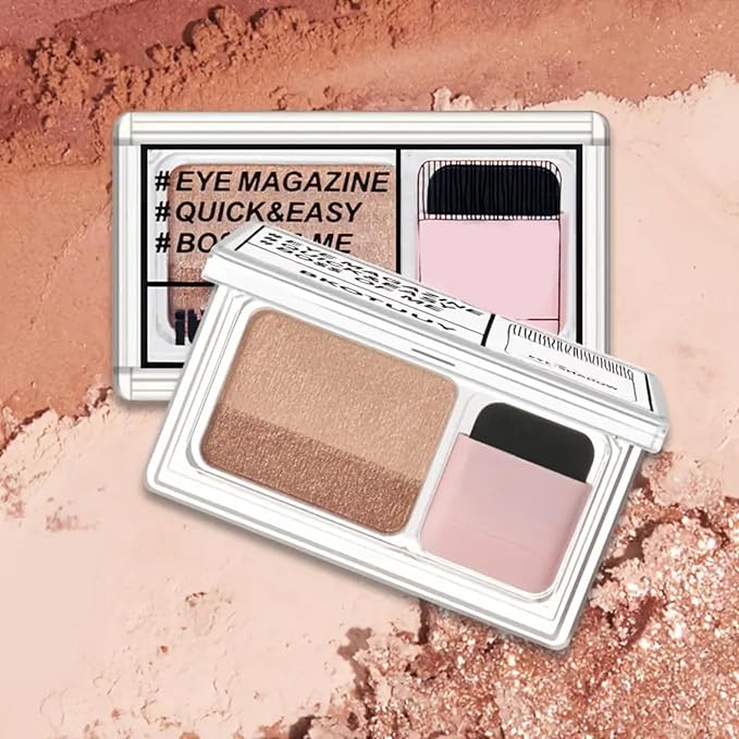 3 Pcs Shimmer Eye Shadow Palette Makeup with Brush and Two-Color Blendable Eyeshadow Palette for Women Travel Size