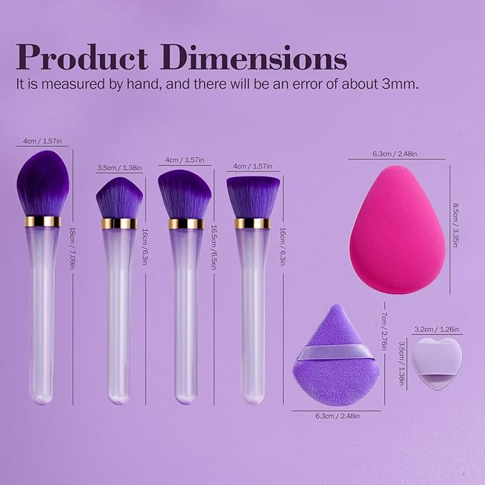 BS-MALL Professional 4 Pcs Makeup Brush Set WithTriangle Sponges, Extra-large Dual-purpose Makeup Sponge & Soft Finger Sponges for Flawless Daily Use - Travel-friendly Multi-purpose & Makeup Sponges