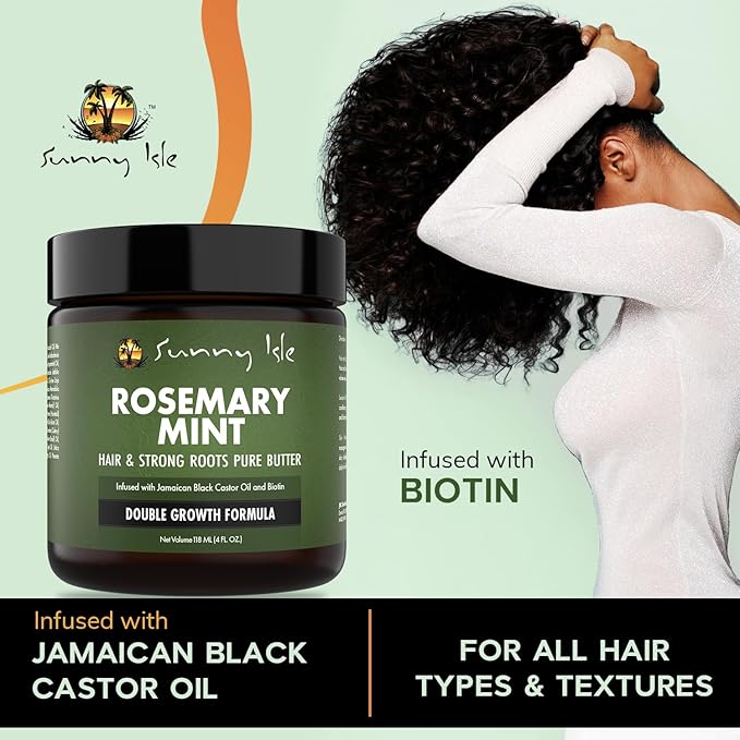 Sunny Isle Rosemary Mint Hair & Strong Roots Butter 4 oz - Biotin, Jamaican Black Castor Oil