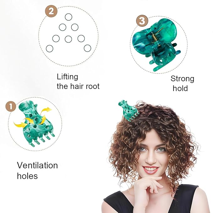 10 PCS Hair Volume Clip for Thick Hair, Root Clips for Curly Hair Volume,Green Blue Claw Clips for Women Root Lifting for Curl