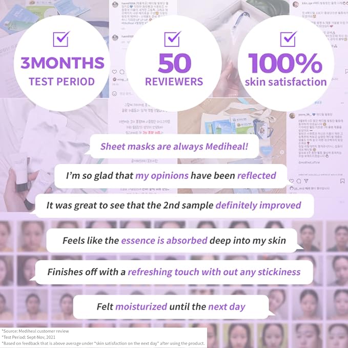 Mediheal Official Best No.1 Korean Sheet Mask - HPA Ampoule Face Mask 10 Sheets for Smoothing, and Instant Glow with LHA & PHA