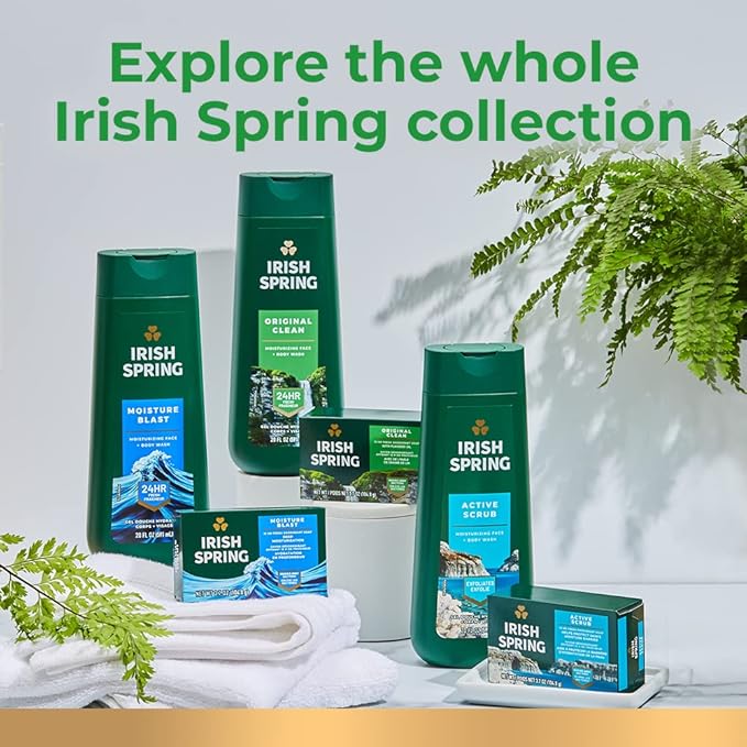 Irish Spring Mens Body Wash, Active Scrub Exfoliating Body Wash for Men, 20 Fl oz (Pack of 4)