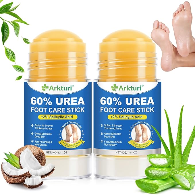 Urea Cream 60 Percent for Feet Maximum Strength, Urea Foot Stick, 60% Urea Cream Stick plus 2% Salicylic Acid, Urea Foot Cream Stick for Dry Cracked Heels, Hands, Knees (2PC)