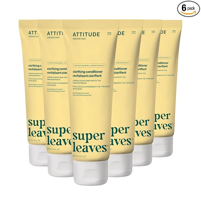 ATTITUDE Clarifying Hair Conditioner, Restores Shine, Naturally Derived Ingredients, Vegan Detangler, Dermatologically Tested, Lemon Leaves and White Tea, 8 Fl Oz (Pack of 6)