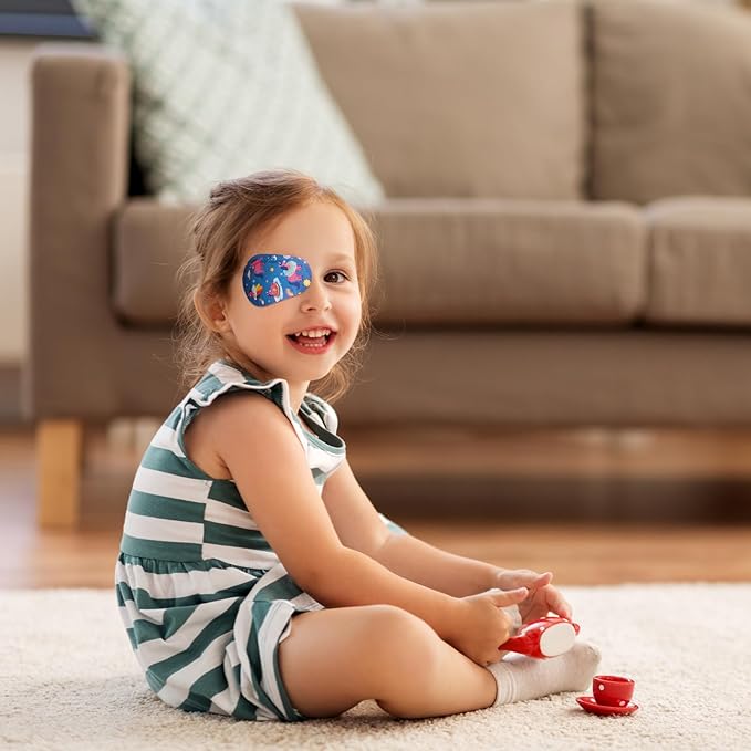 Panelee 60 Pcs Adhesive Eye Patches for Kids Girls Unicorn Patterns Toddler Eye Patches Bulk Breathable Material, Light Blocking Cotton Colorful and Fun Design Adhesive Bandages for Girl, 12 Styles