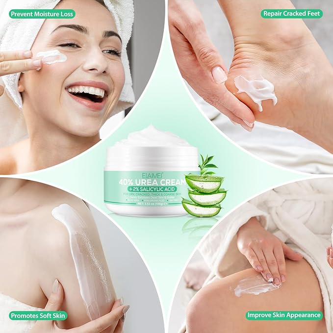 Urea Cream 40 percent for feet maximum strength-Urea Foot Cream 40% for Dry Cracked Heels, Knees, Elbows - With 2% Salicylic Acid, Hydrating Repair Treatment,Deep Moisturizes,3.52 oz