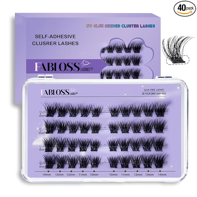 Self Adhesive Eyelashes 40Pcs Press on Lashes Pre-Glued Reusable Natural Self Adhesive Cluster No Glue No Remover DIY Lash Clusters Kit (10-14MM)