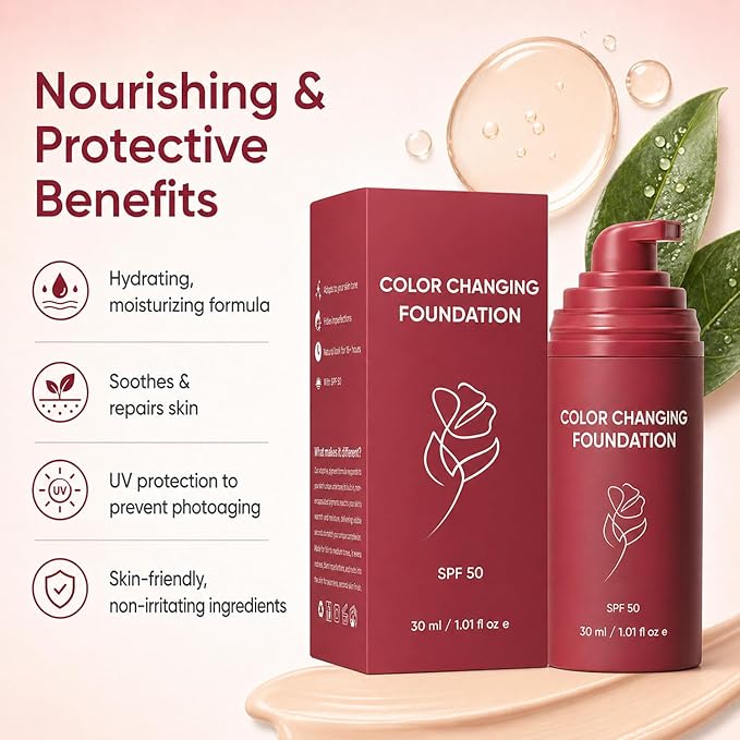 Korean Color Changing Foundation, Foundation For Mature Skin, Concealing Fine Lines And Wrinkles, Moisturizing And Hydrating, Automatically Adjusts Makeup Application (1pc)