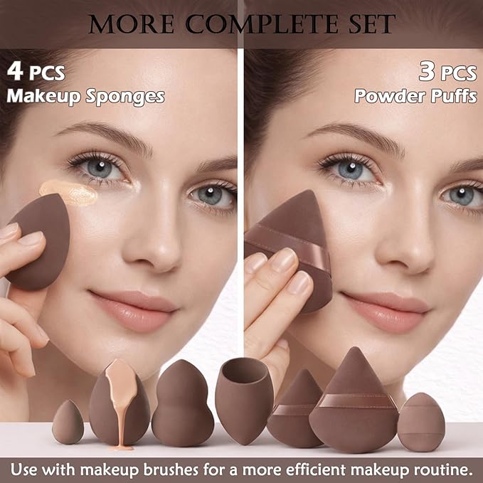 32Pcs Makeup Brushes Set Professional Makeup Kit – Foundation Powder Concealers Blush Eye shadows 25 Pcs Brushes with 4 Makeup Sponge & 3 Powder Puff (Brown)