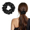 ZLYC 100% Mulberry Silk Scrunchie 19 Momme Gentle Creaseless Hair Tie for Women Dent-Free Ponytail Holder, 3.5cm Solid Black
