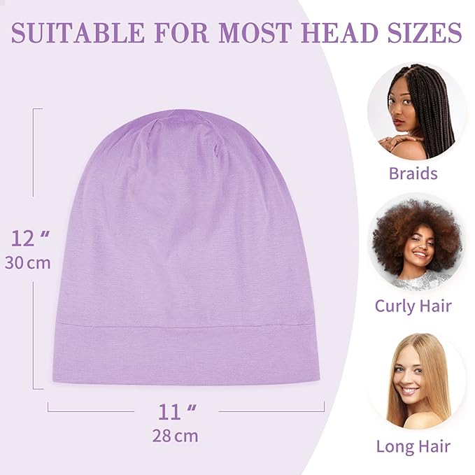 LULUSILK Mulberry Silk Bonnet for Sleeping Women, Real Silk Sleep Cap for Curly Hair and Braids, Pure Head Wrap with Scrunchies, Lavender