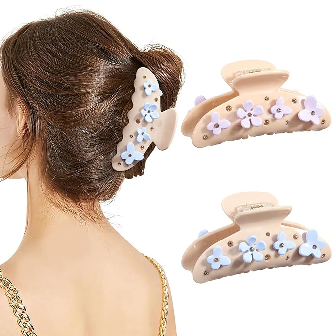 HAIMEIKANG 2 PCs Acrylic Bow Hair Claw Clips for Women - Cute Banana Non-Slip Strong Hold Barrettes Y2K Hair Clips for Thick Thin Hair