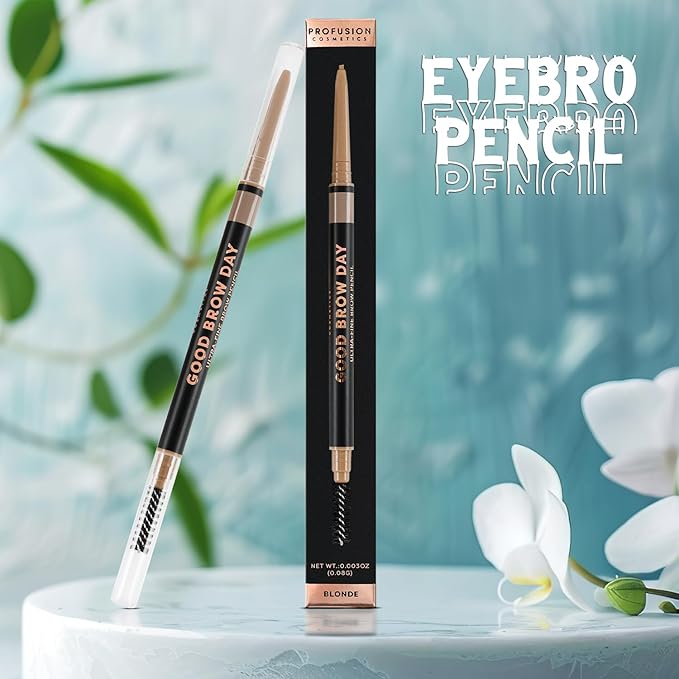Profusion Cosmetics Dual-Ended Ultra-Fine Eyebrow Pencil -Good Brow Day Long-Wearing Brow Definer with Spoolie Brush for Blonde, Brown & Black Hair, Instant Brow Fixing Beauty Tool, Blonde