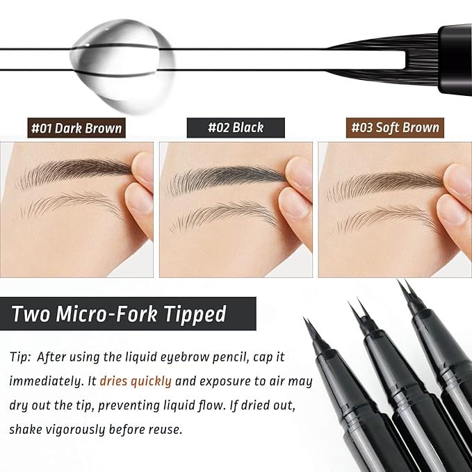 Eyebrow Pomade Stamp, Microblading 2 Tip Liquid Eyebrow Pen, Eye brow Kit with Angled Spoolie Brush and PU Pouch for Travel (Soft Brown)