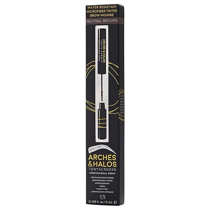 Arches & Halos Microfiber Tinted Brow Mousse - Shape and Define - For Full, Fluffy, Natural Looking Brows - Vegan and Cruelty Free Makeup - Neutral Brown, 0.106 oz (Pack of 2)
