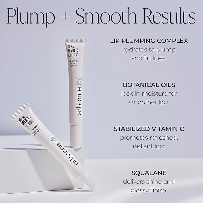 DermResults Solutions Lip Serum – Hydrating Plumping Serum for Women with Moisture-Rich Glossy Finish, Stabilized Vitamin C, Botanical Oils & Lip-Plumping Complex, 0.42 oz, by Arbonne.