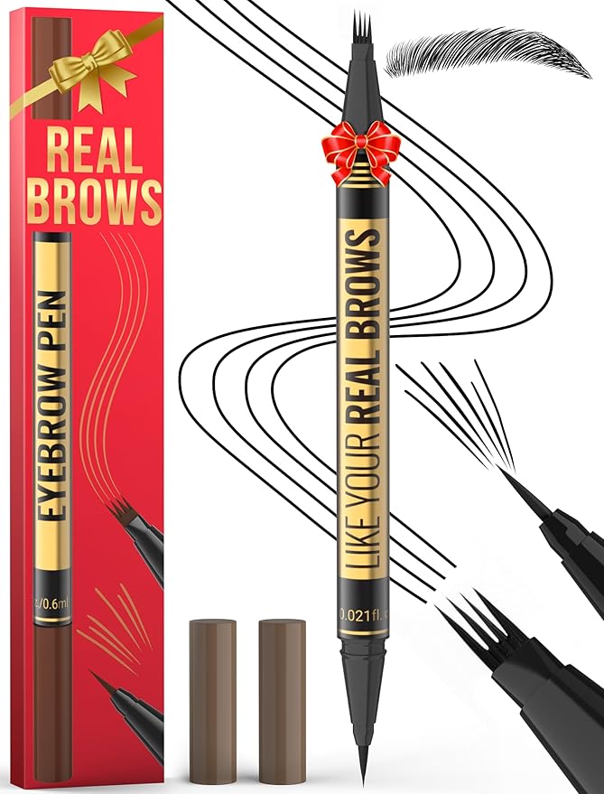 Microblading Eyebrow Pen - 2-in-1 Dual-Ended Eyebrow Pencil with Micro-Fork Tip & Precise Brush-Tip for Natural, Long Lasting Brows - Black